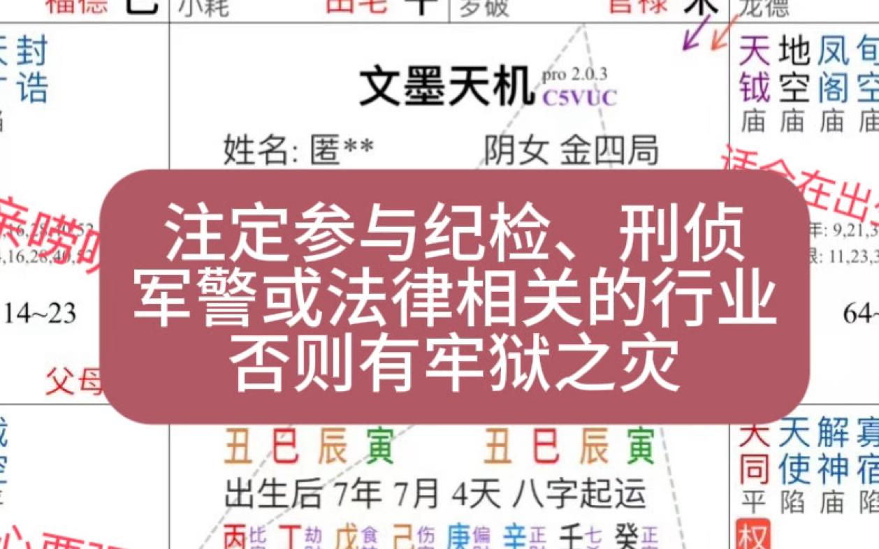 注定参与军警、刑侦、纪检的行业,否则一生有一次重大牢狱之灾!(紫微斗数简析)哔哩哔哩bilibili