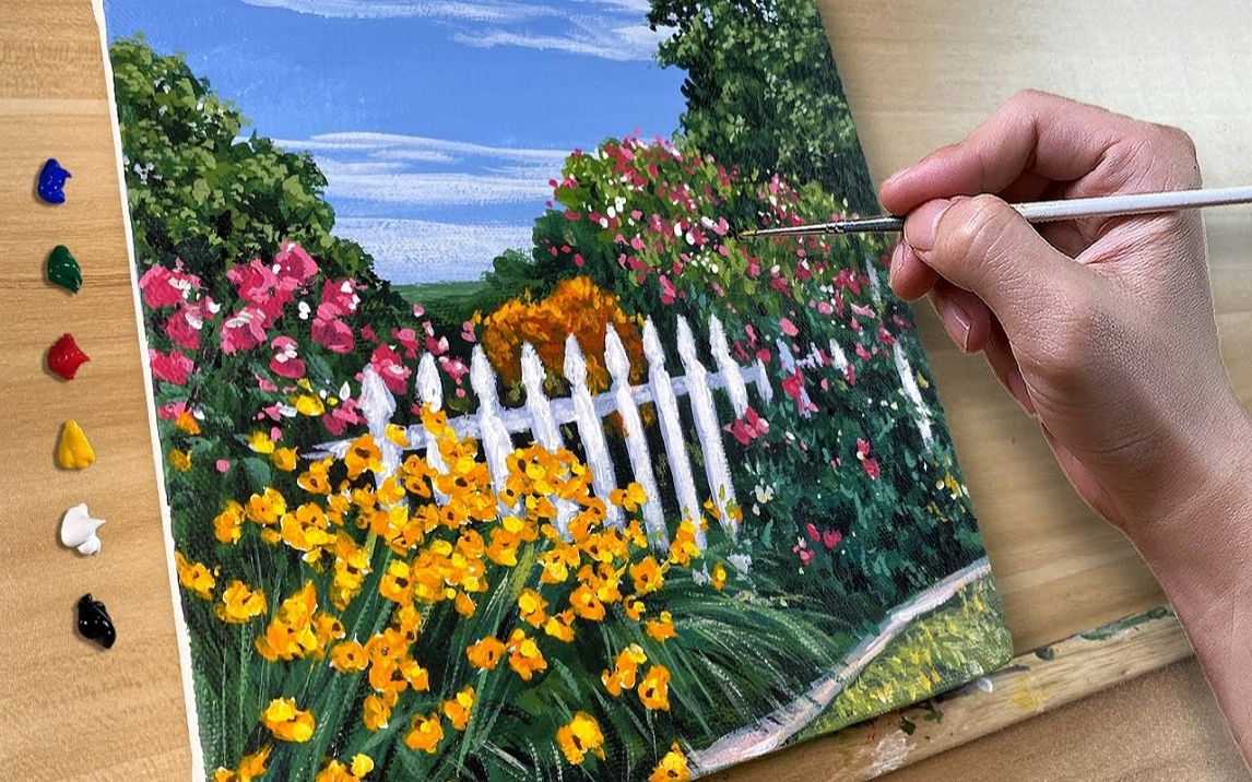 [图]【丙烯画】【绘画教程】花园和栅栏-Acrylic Painting Flower Fence  Correa Art