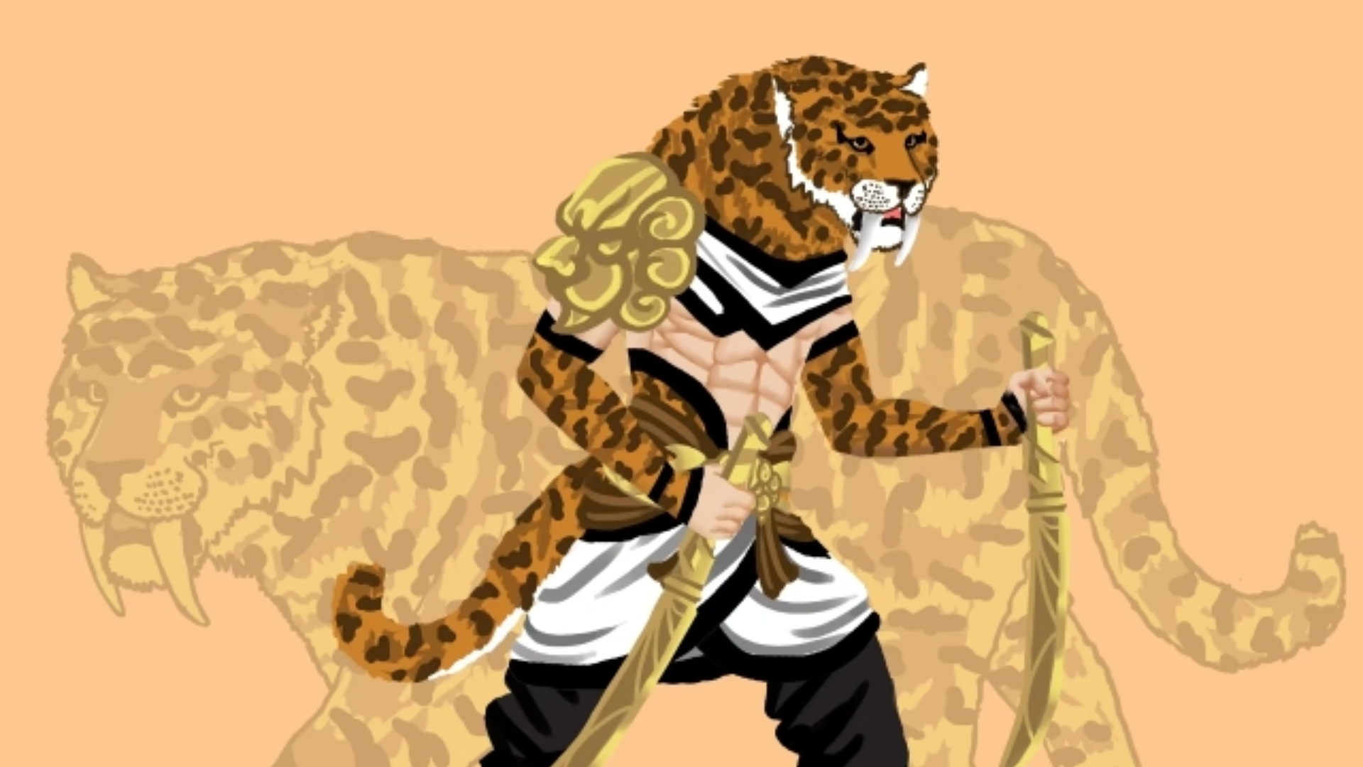 古生物-剑齿虎-拟人画