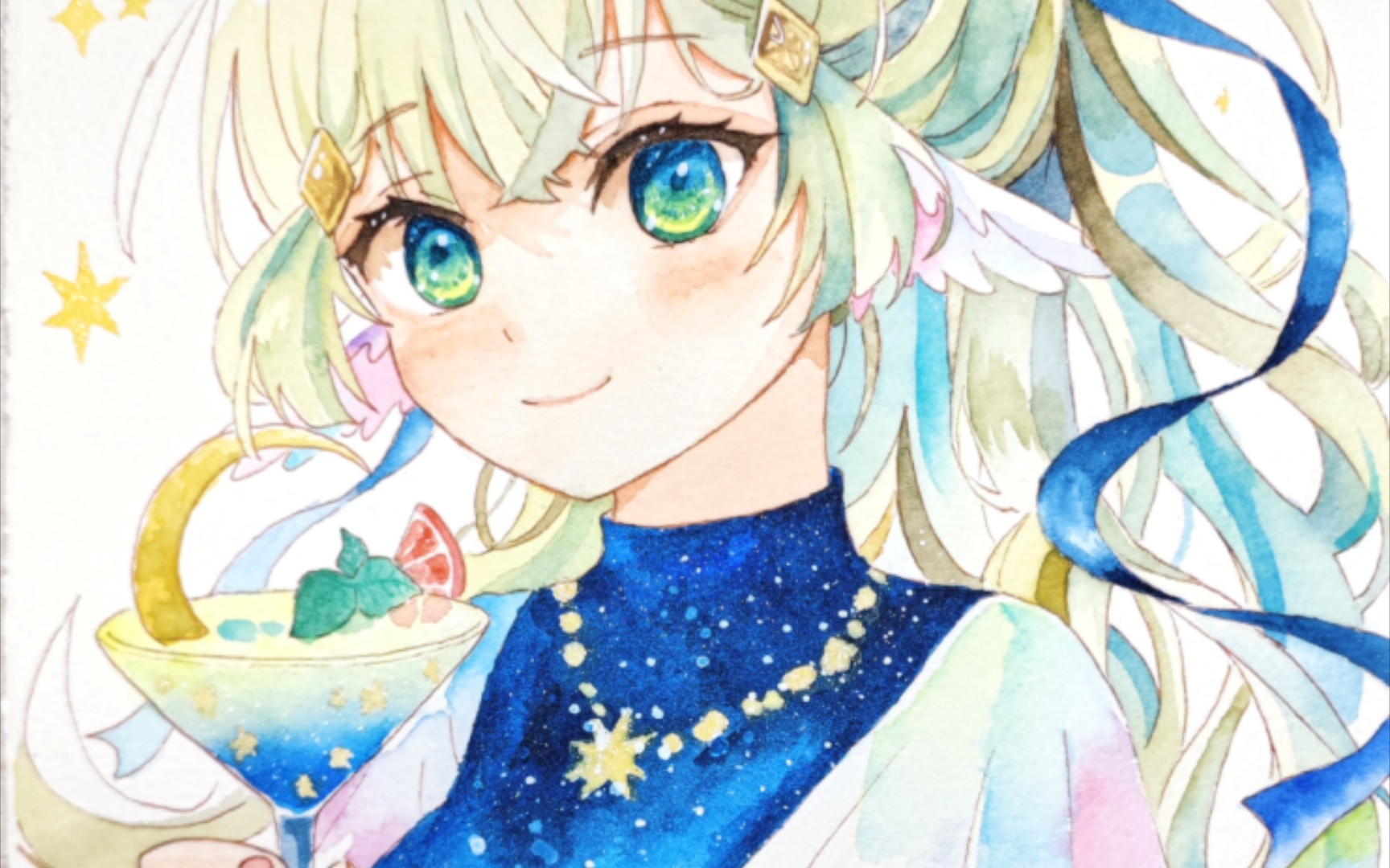 繁星闪烁,水彩少女轻盈舞动的画卷