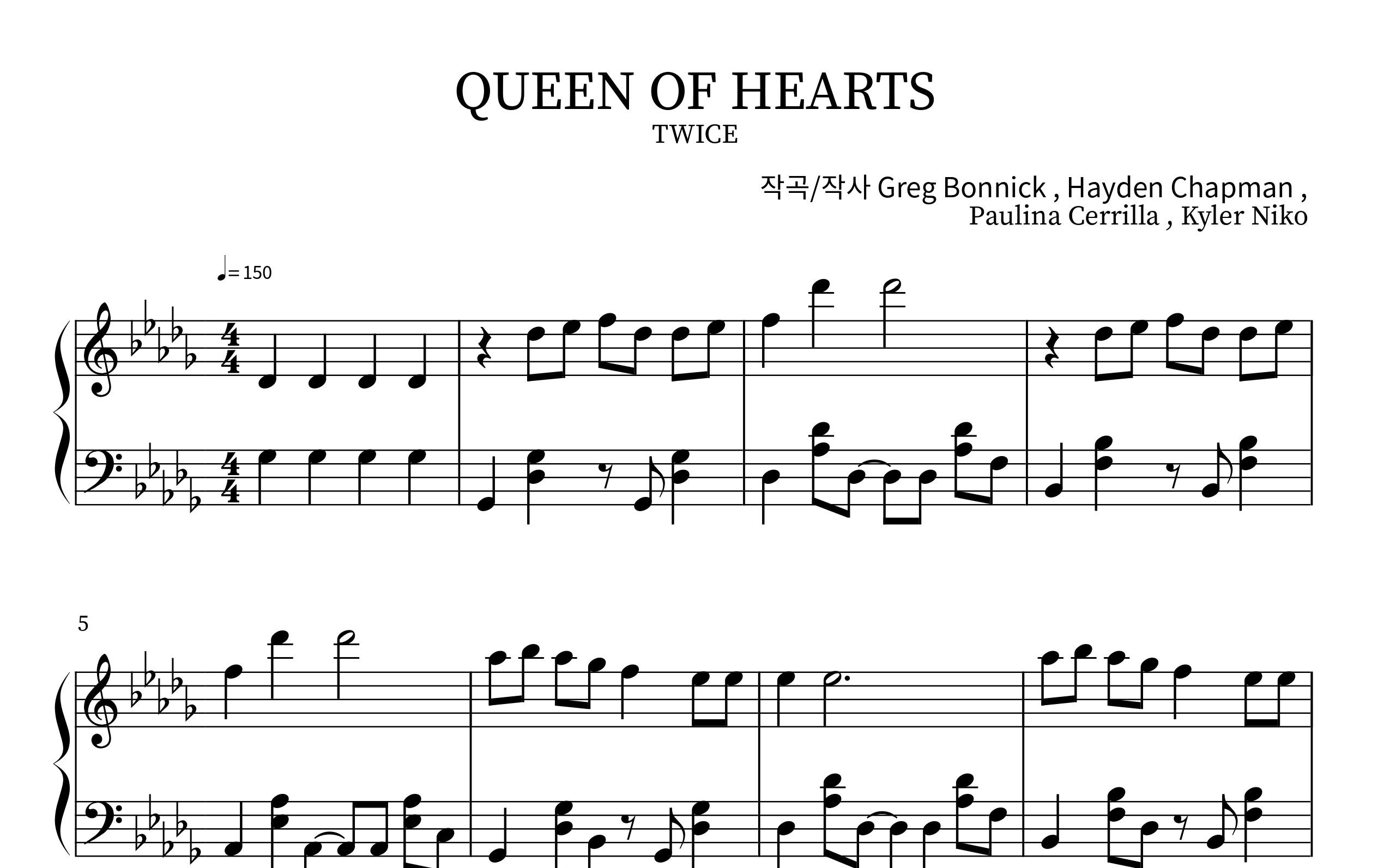 [图]TWICE - Queen of Hearts Piano Sheet(鋼琴譜)