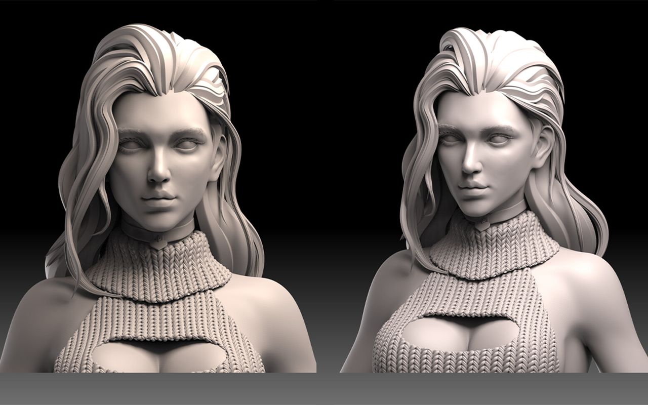 【zbrush】次世代高精度女性角色脸部五官,头发雕刻教学,分析加练习