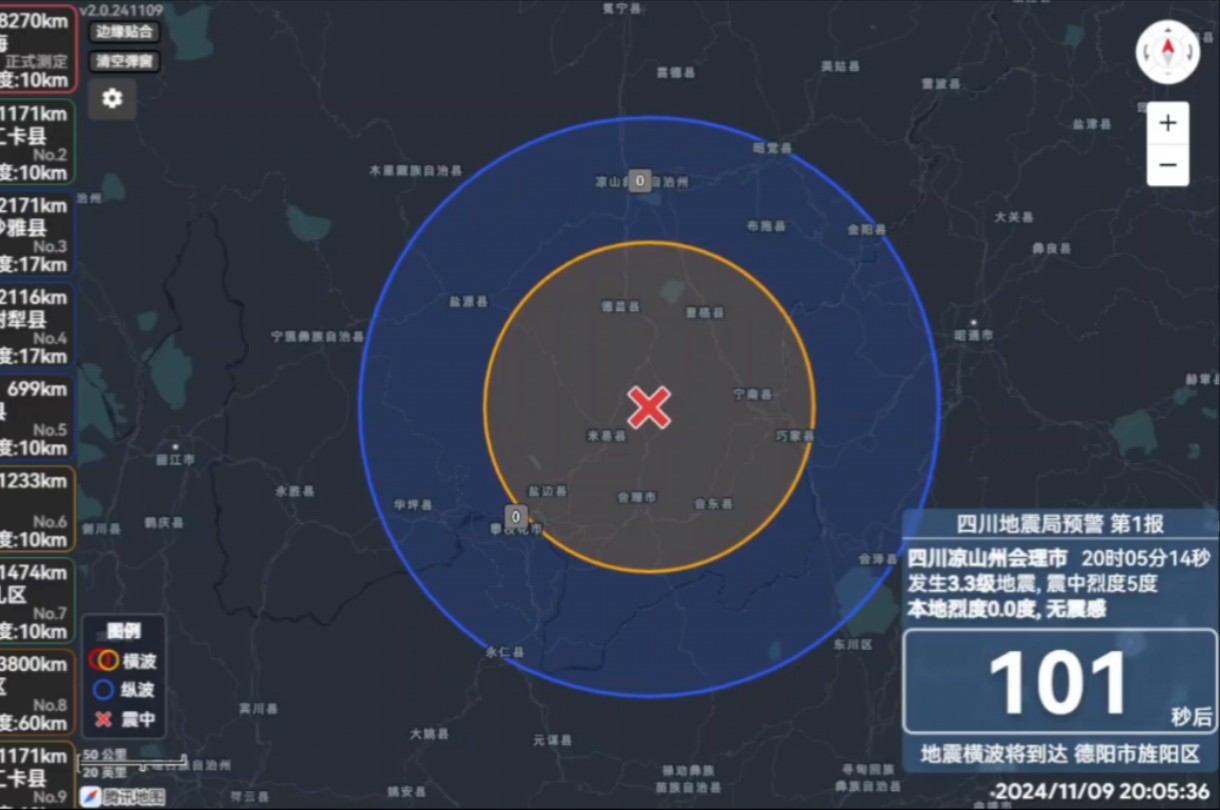 [轻微地震] 11月09日 20:05 四川凉山州会理市 附近发生3.3级左右地震,最大烈度5哔哩哔哩bilibili