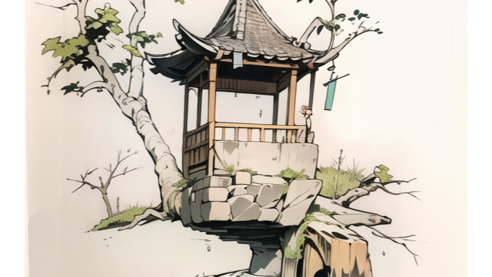 烟雨画中的亭台楼阁