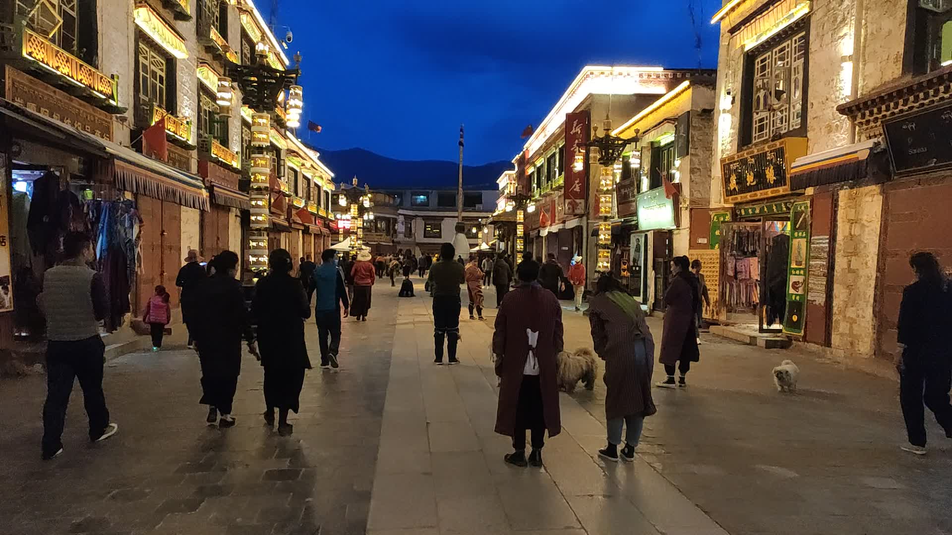 拉萨大召寺八廓街夜景实拍晚上看天也很蓝