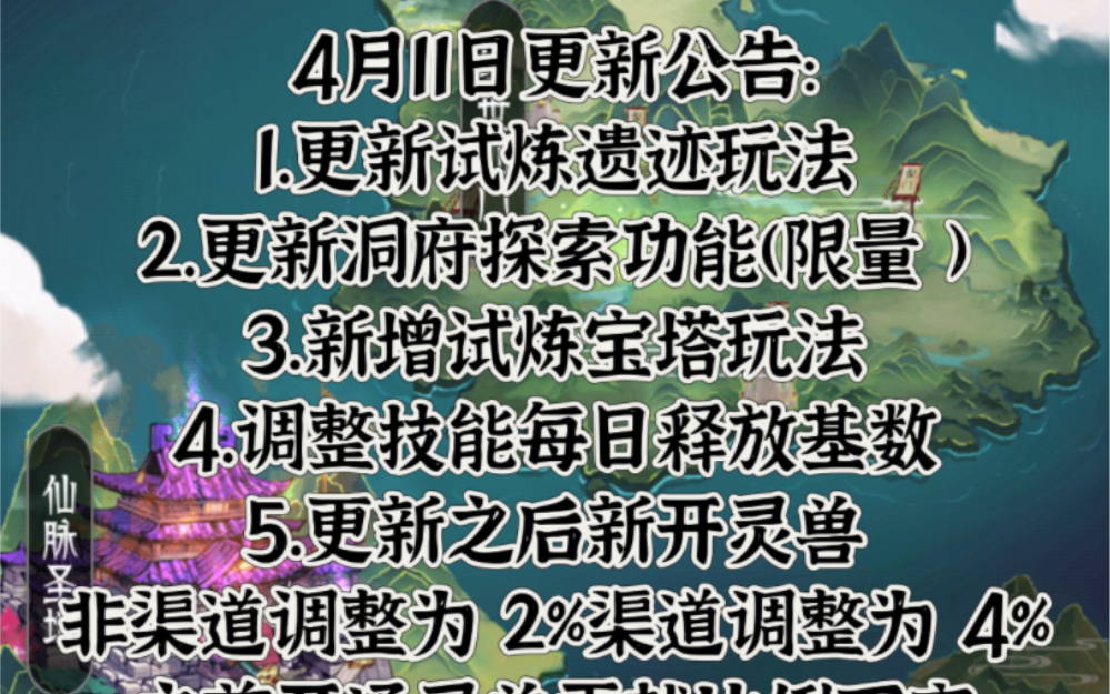 4月11日更新公告:灵兽大砍,材料价格上涨10%,技能玩家技能次数40次改为20次,技能玩家收益不变.手机游戏热门视频