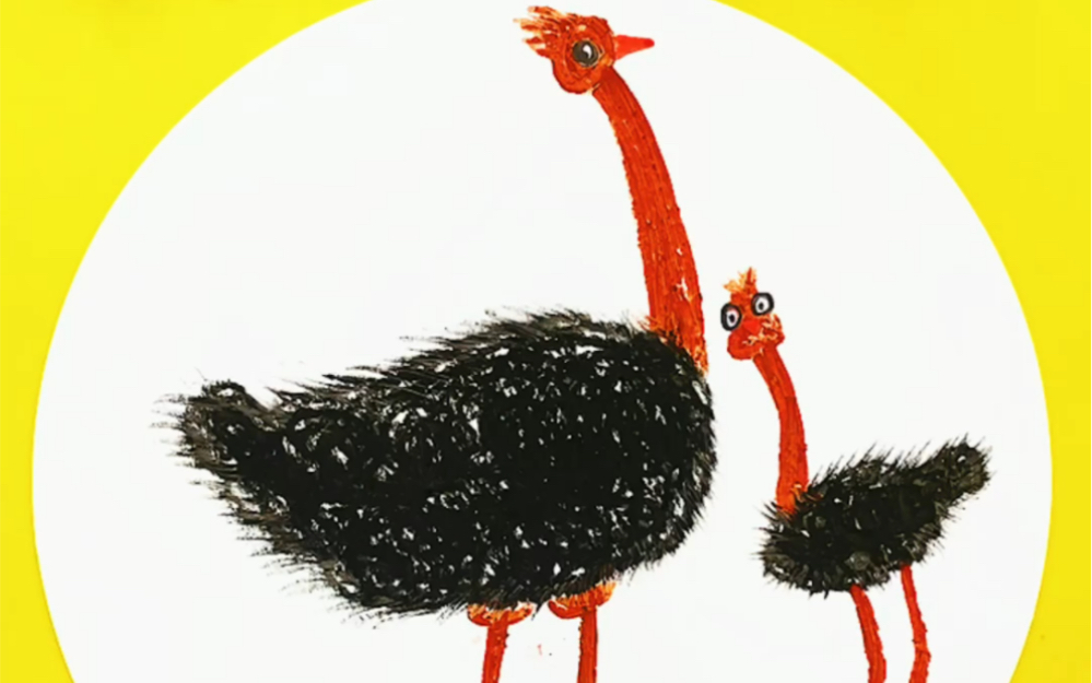 油画棒画:呆呆的鸵鸟