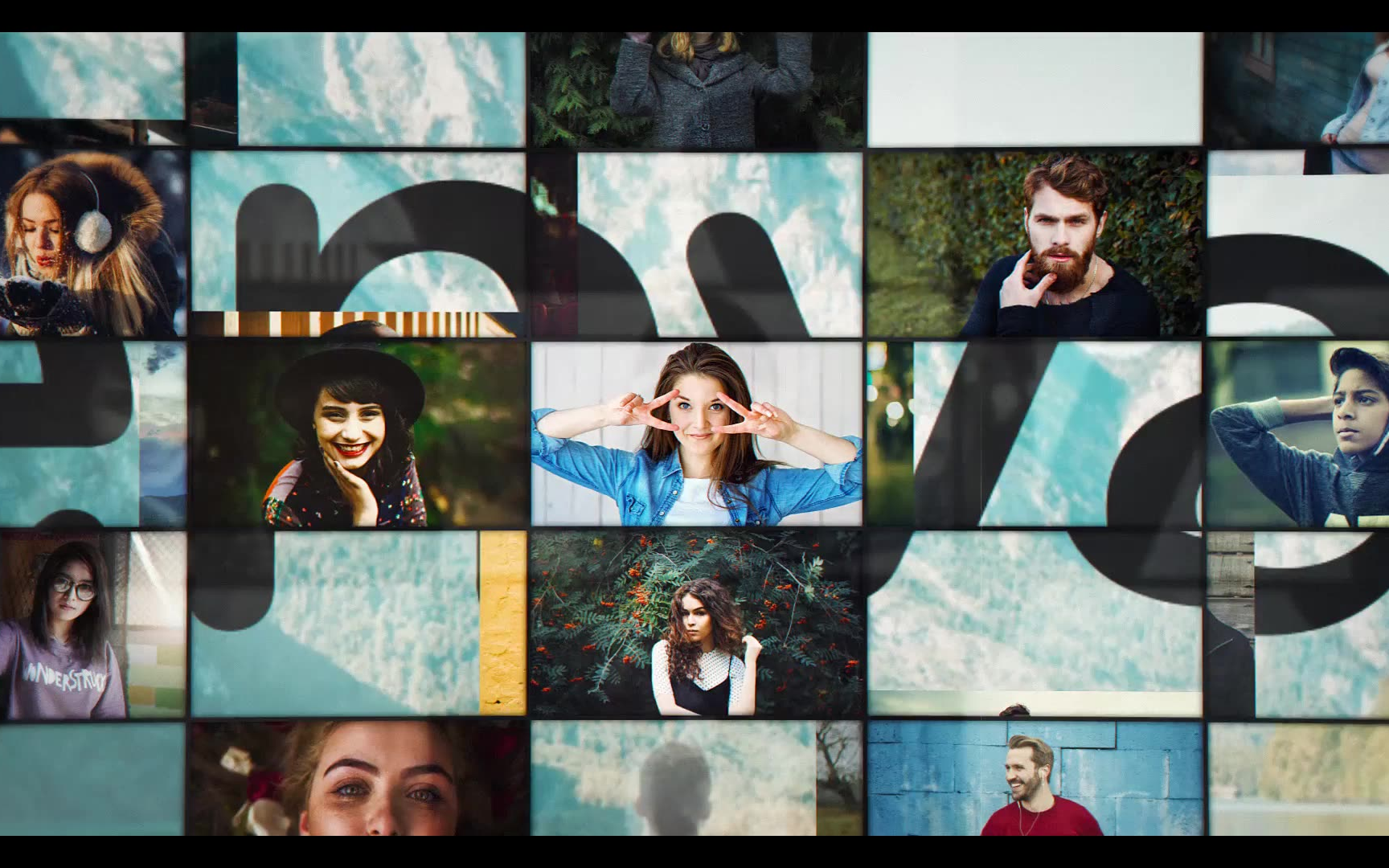 ae模板多照片公司人物拼图特效的片头logo模板