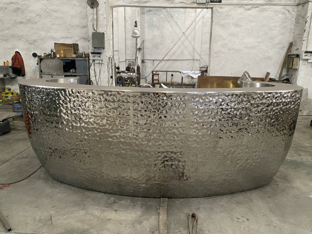 镜面不锈钢水波纹吧台 酒店餐厅大堂不锈钢接待台 波浪纹不锈钢前台