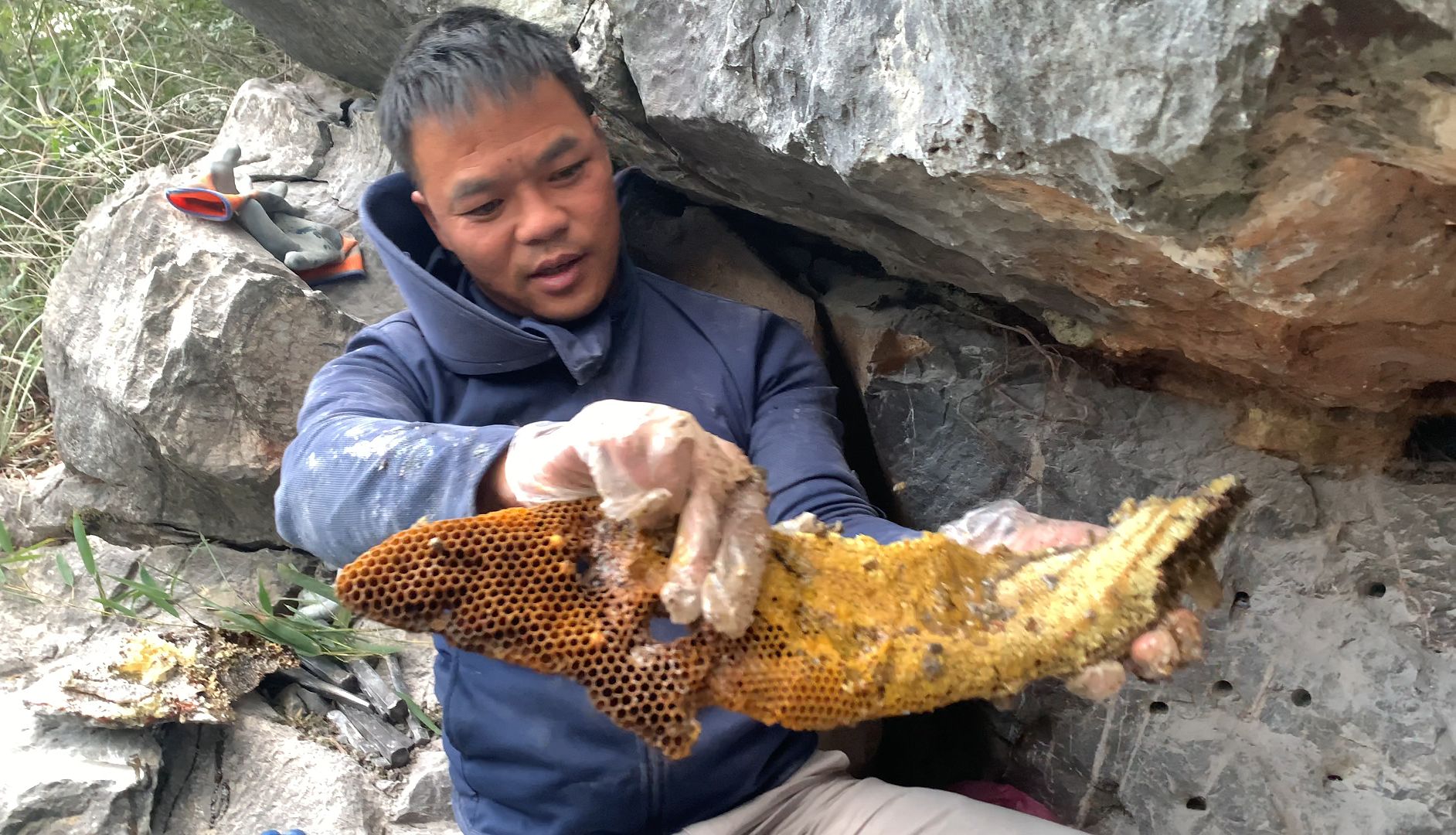 这蜂窝太难开,3个人用风炮机搞了两天,最后掏出陈年老蜜赚大了哔哩哔哩bilibili