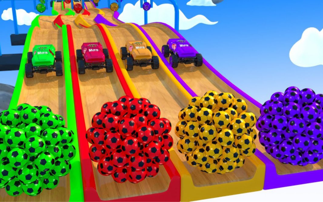 5辆巨型蒙特尔汽车|穿过魔术滑梯和球,变身颜色哔哩哔哩bilibili