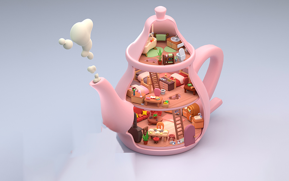 【3dmax建模】茶壶小房子,粉粉的