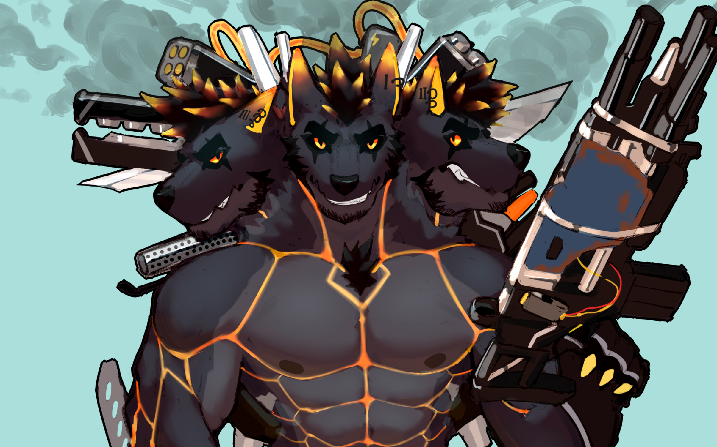 【furry绘画】cerberus 1(上色)_哔哩哔哩 (゜-゜)