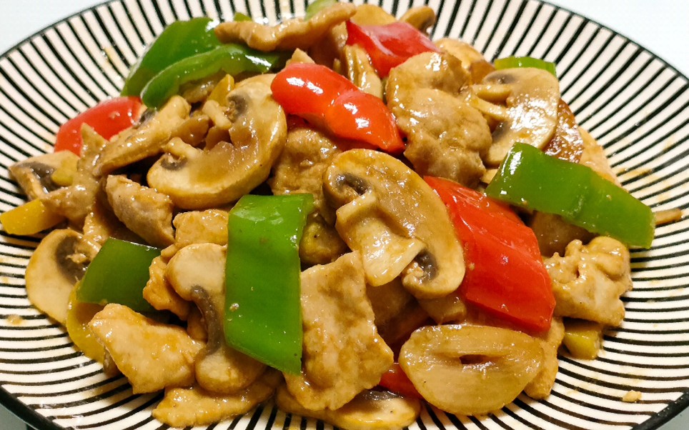 口蘑炒肉片这样做味道真的太鲜了嫩滑爽口下酒又下饭