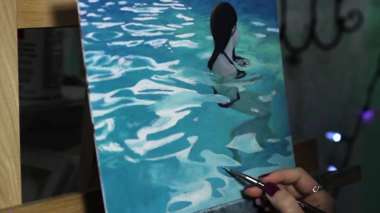 【油画】Oil Painting Timelapse Realistic water girl in swimming pool1哔哩哔哩bilibili