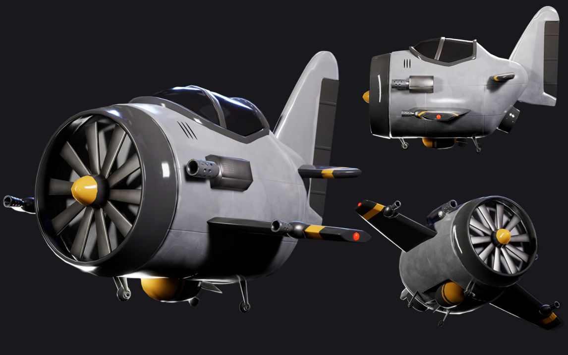 【maya建模】maya次世代卡通飞机全流程制作,三小时从模型到材质!