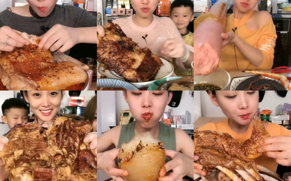 【土味吃播】【吃播大牙妹】肉肉合集78大羊排78巨型火腿肠78