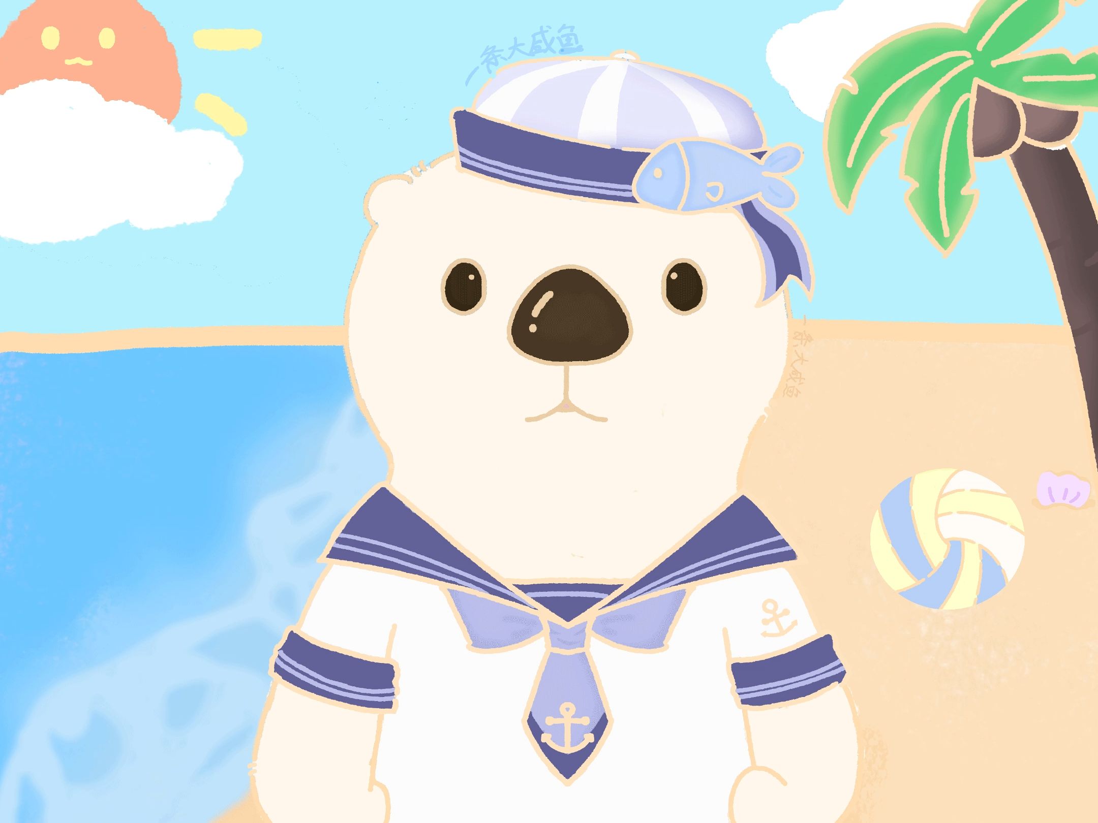 【猛兽派对】穿水手服的小水獭去沙滩拍照