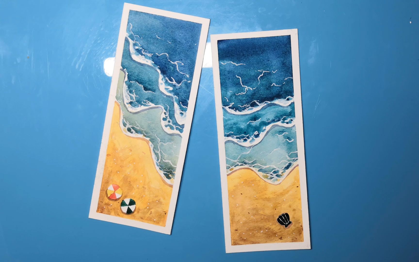 水彩书签夏天喜欢赤脚走在沙滩上