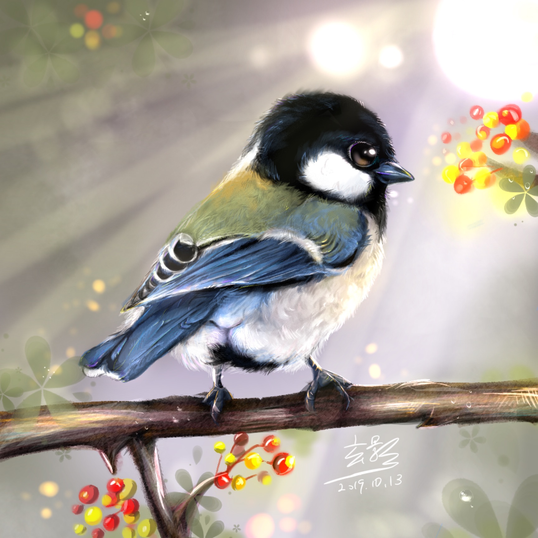 大山雀-动物厚涂写生 画世界_哔哩哔哩 (゜-゜)つロ 干杯~-bilibili