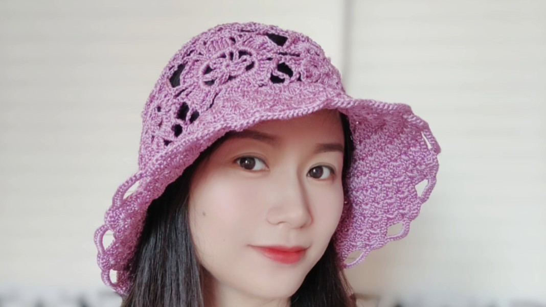 手工钩织花儿朵朵渔夫帽