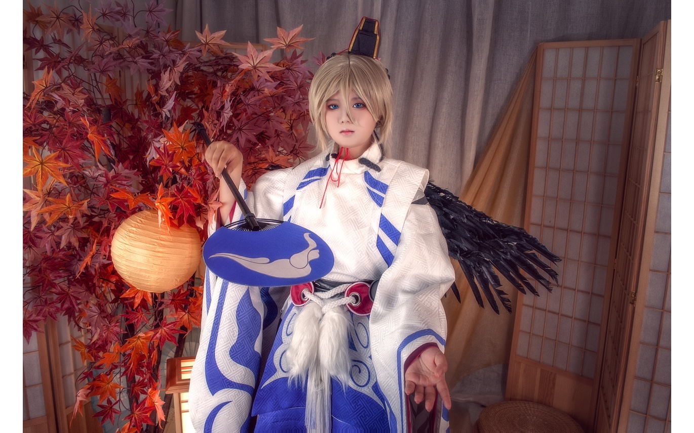阴阳师少羽大天狗cos摄影蓝海妆娘洛菲后期阿絮