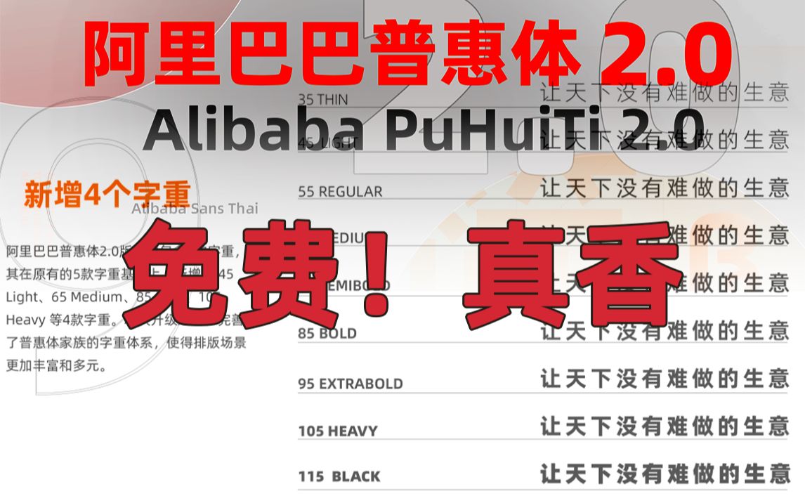 还在用付费字体吗,马爸爸的免费字体阿里巴巴普惠体2.0上线了,真香哔哩哔哩bilibili