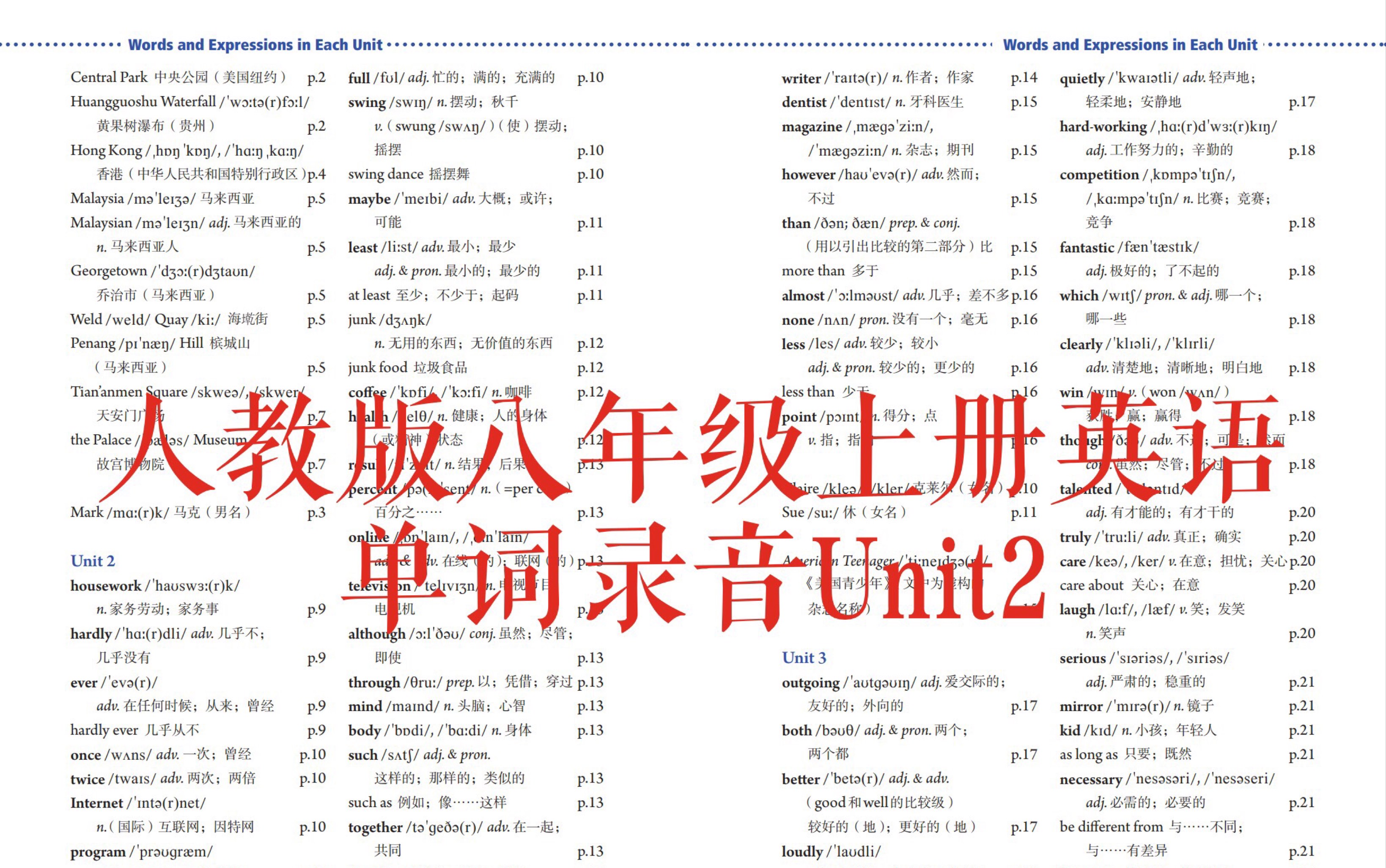 [图]人教版八年级上册英语单词录音Unit2