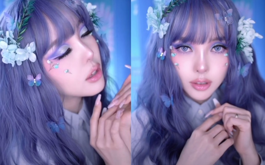 "她像一个名副其实的童话"清纯灵动的蝴蝶蓝梦妆/韩国创意妆容