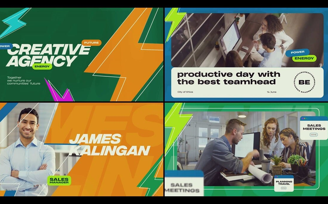 ae模板-闪电效果的公司宣传片视频模板商务团队企业公司人物介绍视频