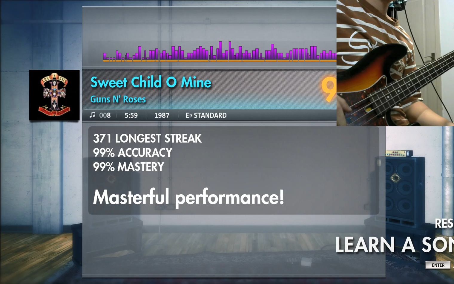 [图]《Sweet Child O Mine》- Guns N' Roses 摇滚史密斯 Rocksmith 初次录制，贝斯准确率99%