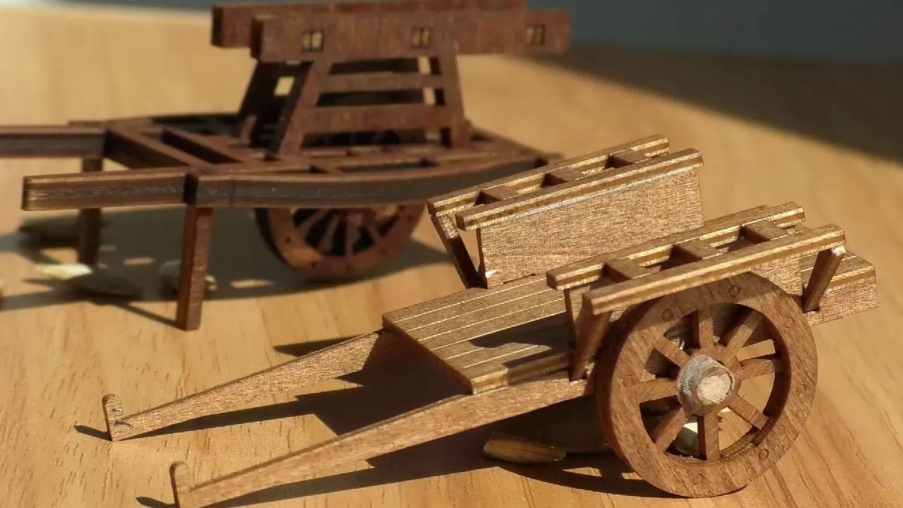 手工自制mini木质独轮车农村家用木车,巴掌大小.