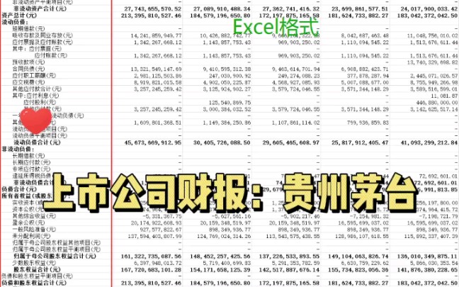 【上市公司财报】贵州茅台 600519历年财务报表数据Excel哔哩哔哩bilibili