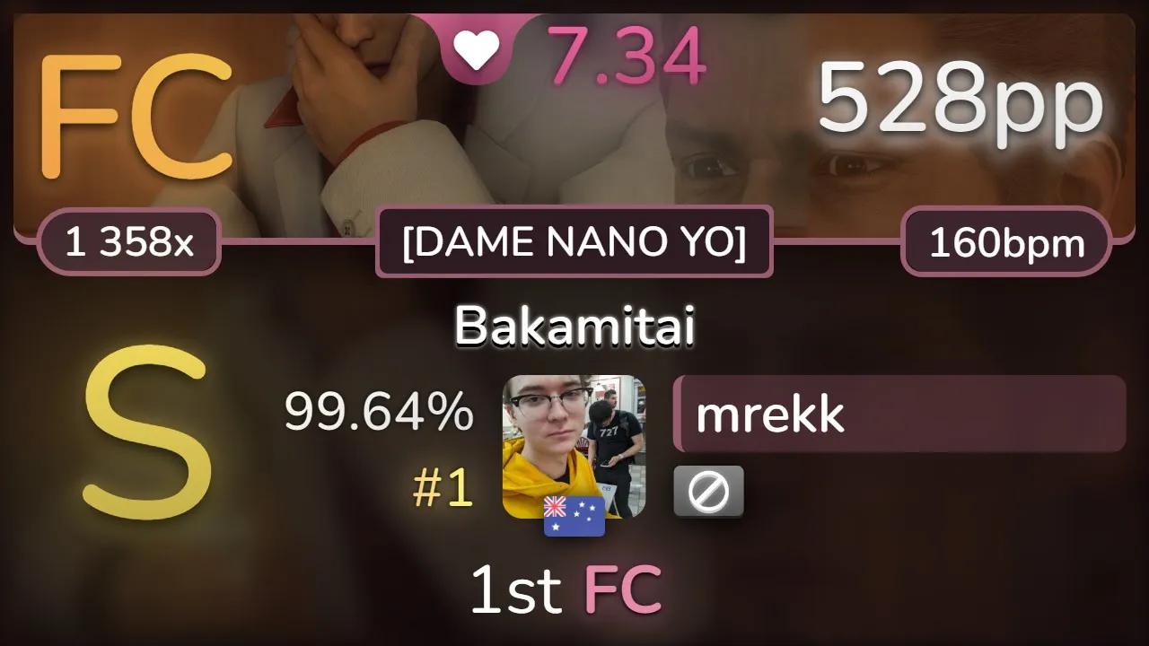 7.3⭐ mrekk | Camellia  Bakamitai [DAME NANO YO] 99.64% (#1 528pp FC)  osu!音游热门视频