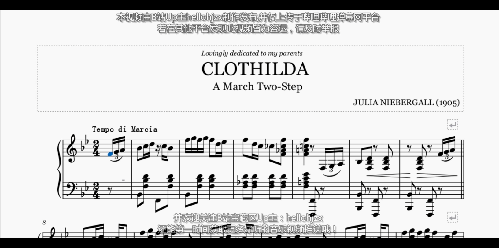 [图]茱莉娅·尼贝加尔：《克罗蒂达二步进行曲》-Julia Lee Niebergall:Clothilda March（1905年出版的拉格泰姆进行曲）