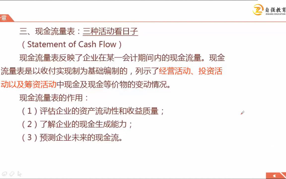 [图]【自强教育】2022年最新版CMA中文P1《财务规划、绩效与分析》——A104现金流量表新纲