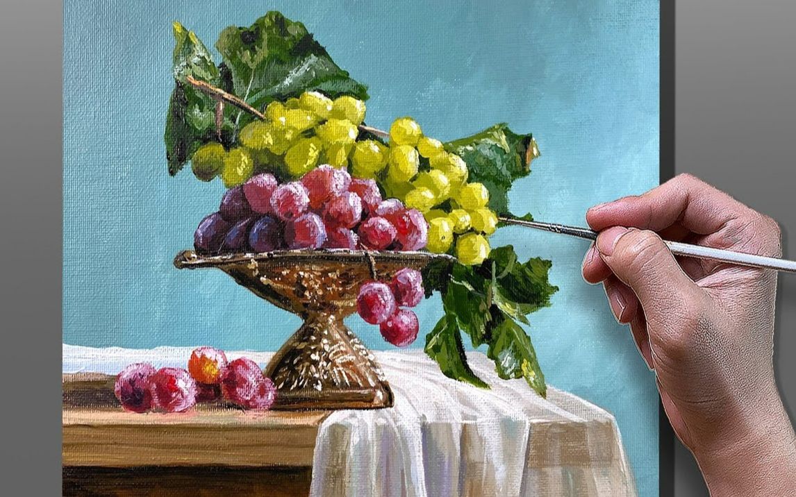 【丙烯画】【绘画教程】果盘静物How to Paint Grapes Acrylic Painting Correa Art哔哩哔哩bilibili