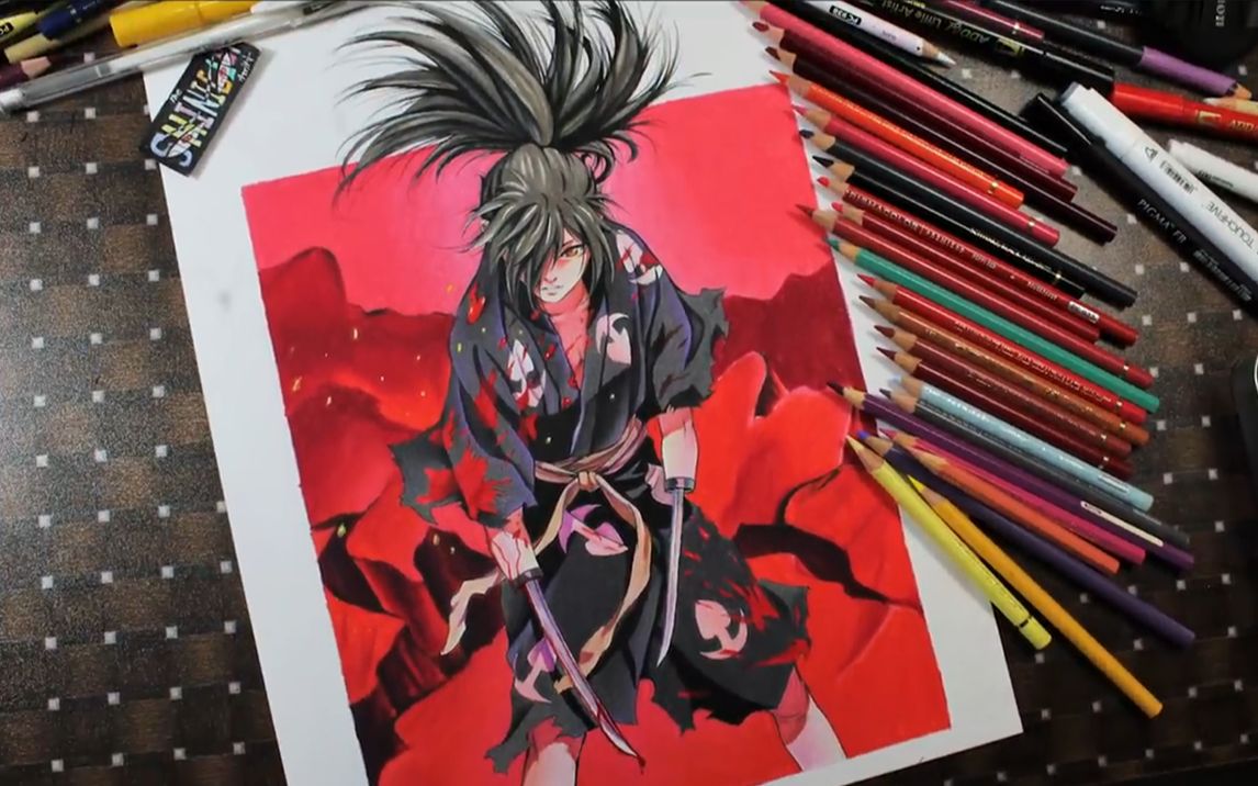 【多罗罗】百鬼丸彩铅手绘_哔哩哔哩_bilibili