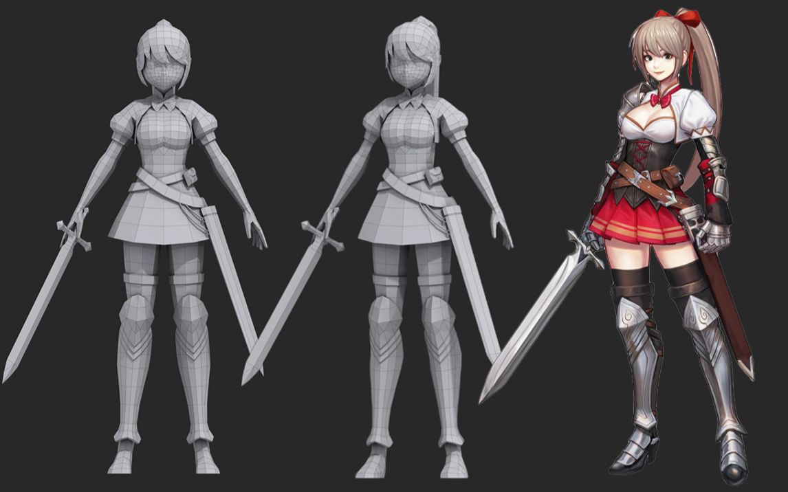 【3dmax人物建模】女战士角色低模布线,零基础游戏角色案例详解