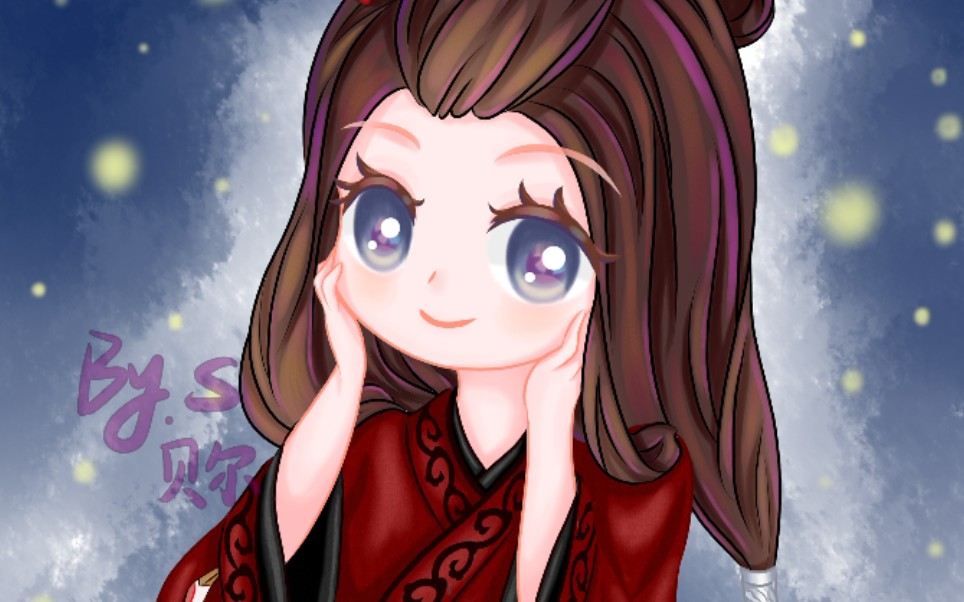 板绘过程一个古风q版女孩是闪暖青瓷吹雪的染色同人