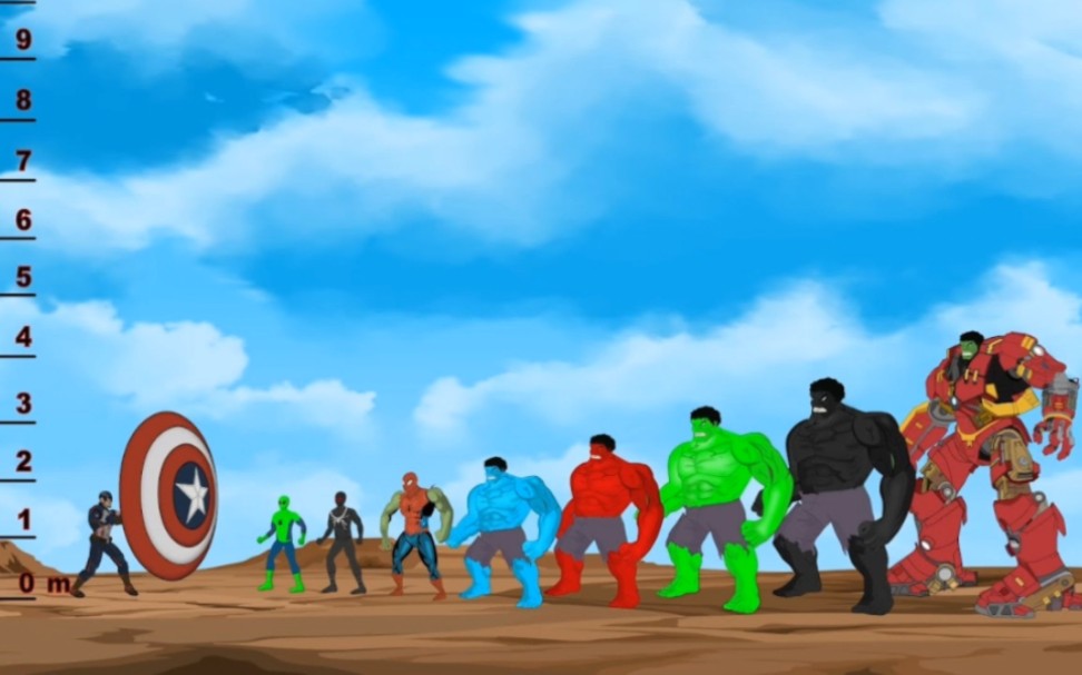 绿色黑色蜘蛛侠,蓝色红色绿巨人挑战美队盾牌