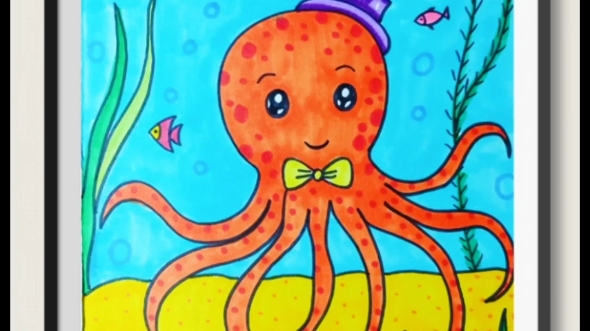 《章鱼》简笔画,儿童画