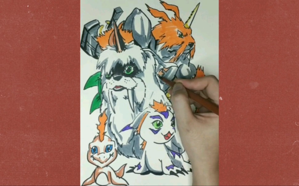 简笔画数码宝贝海狮兽进化过程