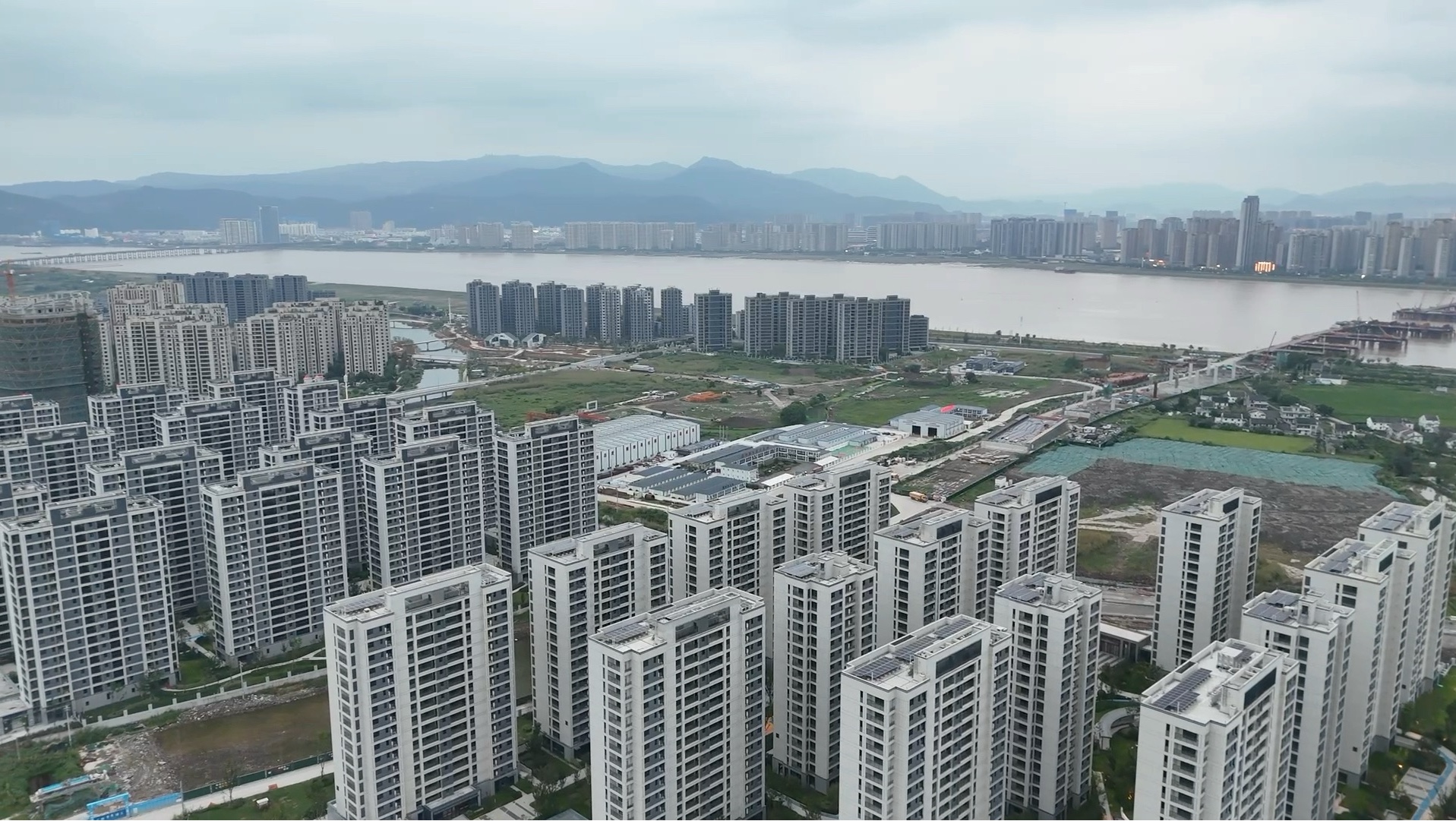 航拍-温州城市阳台至七都岛江景