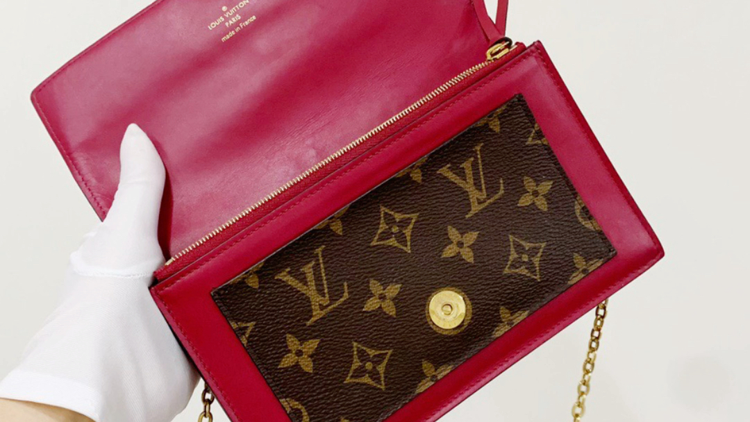 lv flower系列花朵woc包 老花拼玫红链条单肩斜挎包