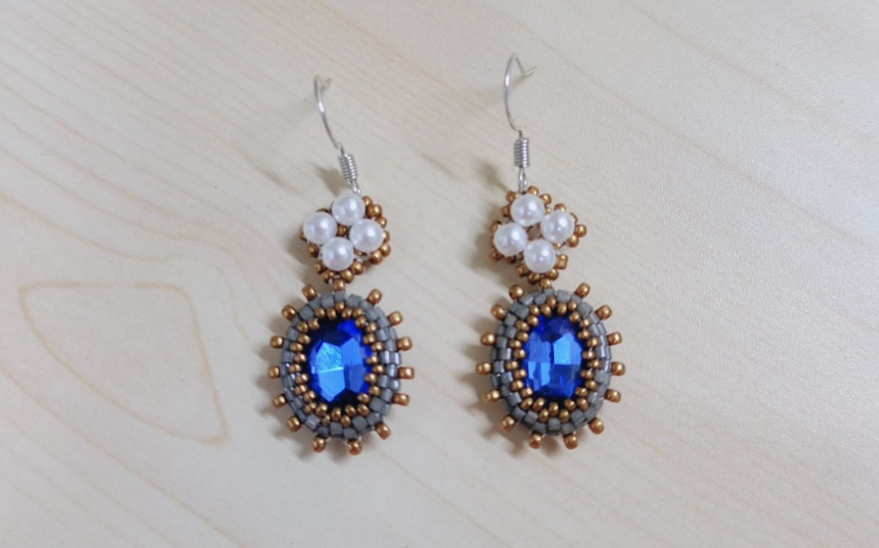 【串珠plog】蓝宝石珍珠串珠耳环(海洋之眼( 03° 0805 03°)