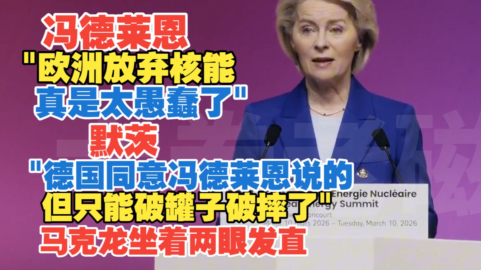冯德莱恩"欧洲放弃核能真是太愚蠢了" 默茨"德国同意冯德莱恩说的 但