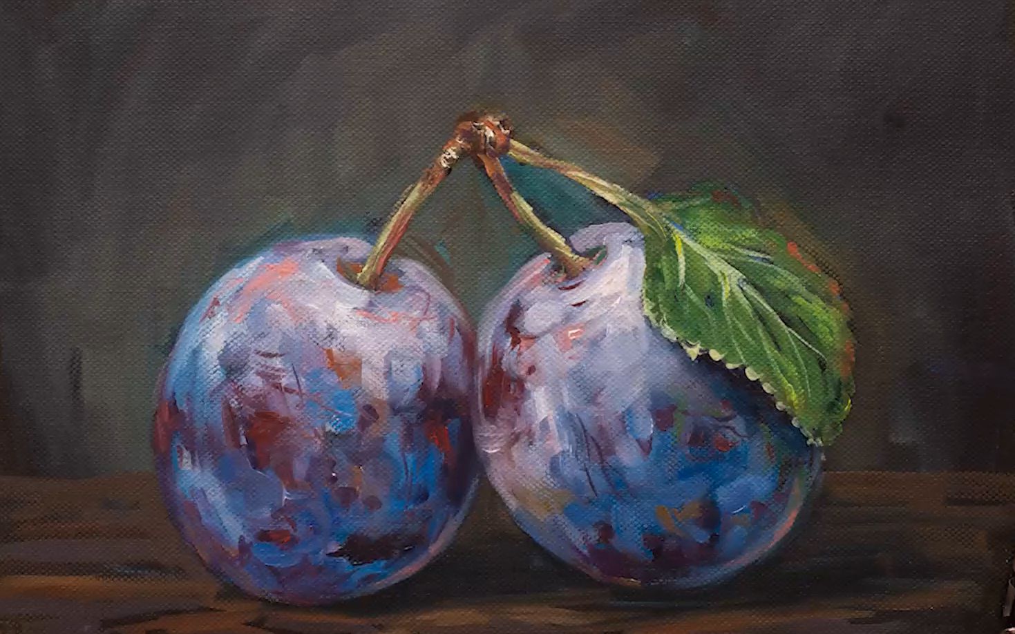 丙烯油画两颗巨大的水果