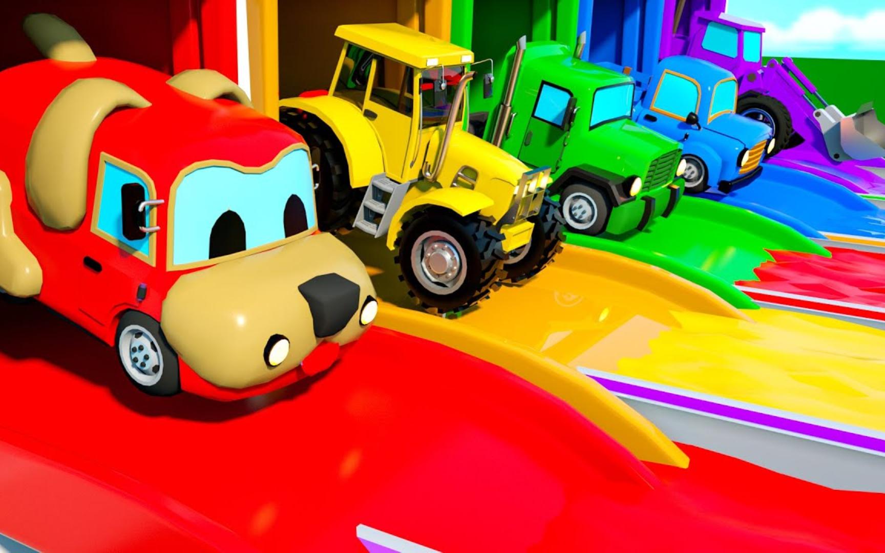 小狗车,起重机和拖拉机 儿童英语动画