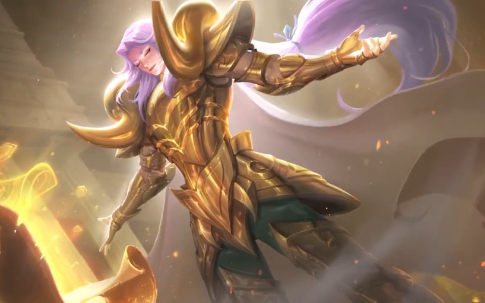 【王者荣耀】张良新皮肤–黄金白羊座 高清模型特效展示.